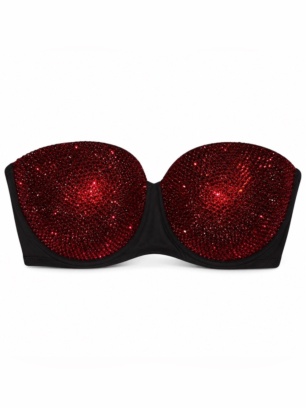 42DD Dark Siam Red Crystal Rhinestone Classic Red Glam Bling Bra Top All Sizes